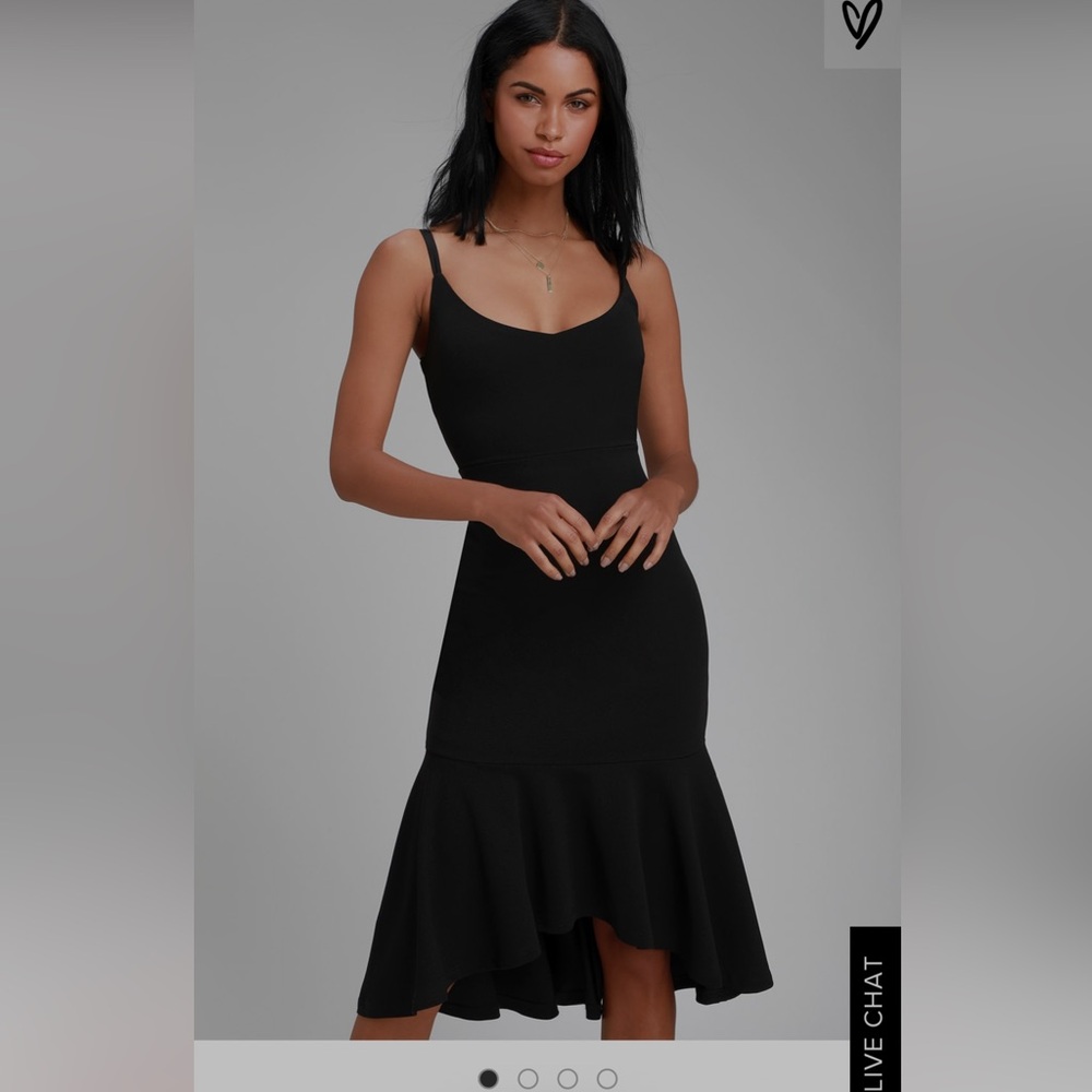 Lulu's Black Midi Dress with Trumpet Hem Bottom NWT Small